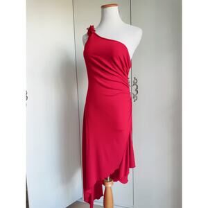Vintage 90s One Shoulder Fitted Red Dress Size Medium Made USA Formal Party
